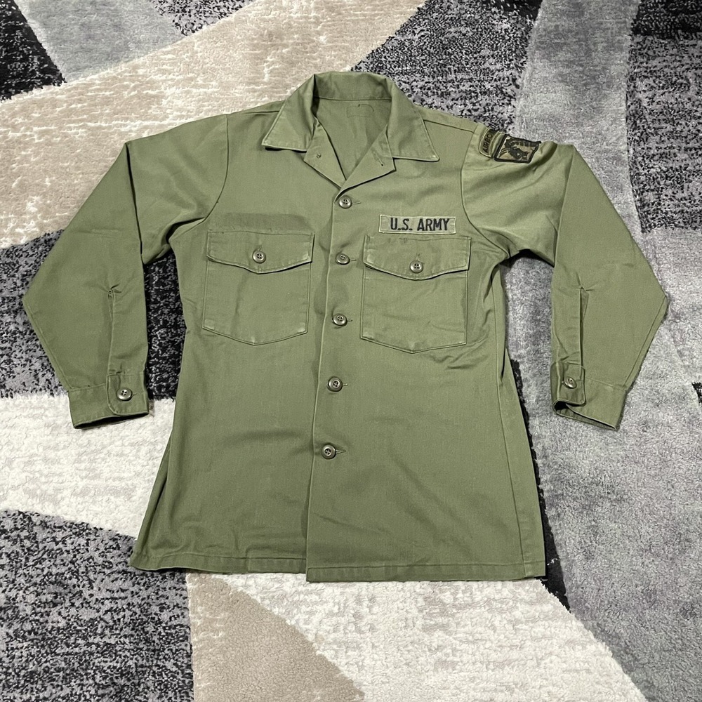 Military Shirt Men Small Green OG-507 Utility Dura‎ Press Vietnam Airborne Army